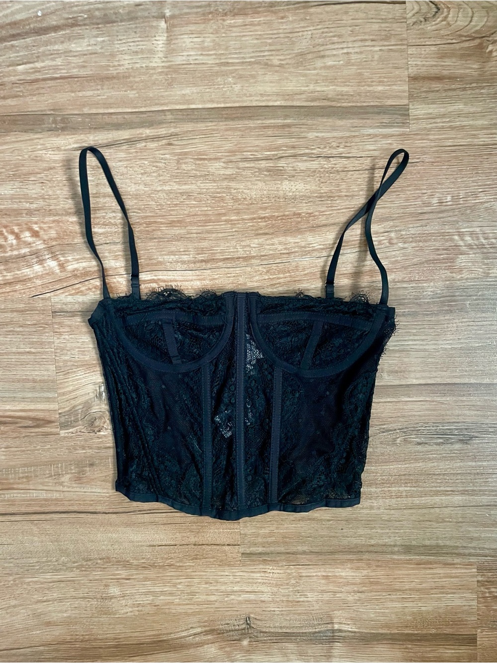Hunter & Brown Black Mesh Polka Dot Corset Top - Size Small